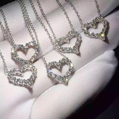 Vecalon Heart love pendant 925 Sterling silver Pave AAAAA zircon Wedding Pendants with necklace for Women Bridal Party Jewelry