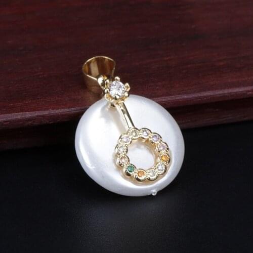 Rainbow multi color cz paved tiny gold key loop charm round coin pearl bead dainty pendant choker necklace for women