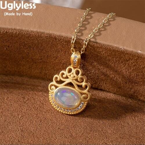 Uglyless High Quality Natural Gemstones Opal Necklaces No Chain Zircons Crystals Pendants for Women Retro 925 Silver Dress Jewel