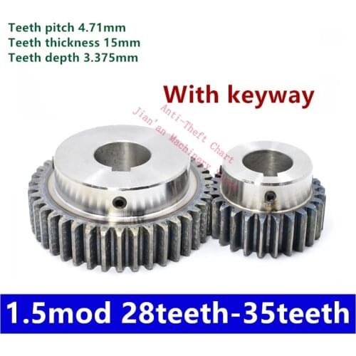 1.5M 28T 30T 32T 35T High frequency blackening Spur Gear pinion teeth width 15mm 1.5mod gear rack 28teeth - 35teeth bore 6-20mm