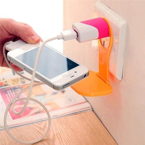 1/3Pcs Creativity Mobile Phone Wall Charger Charging Holder Hanging Stand Bracket Support Charge Hanger Rack Phone Hook Shelf