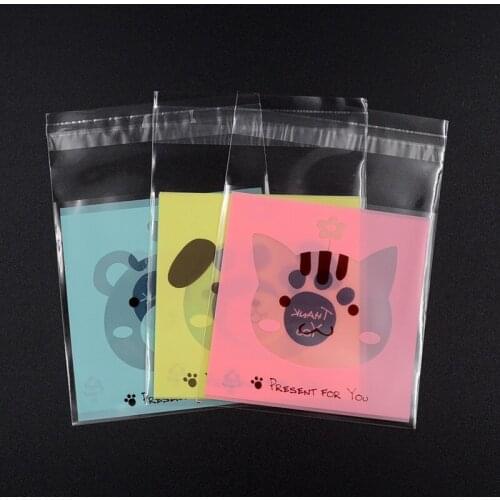 100pcs 7*7+3cm Cute Cartoon Pink Pig Gifts Bags Cookie Packaging Self-adhesive Plastic Bags For Biscuits Candy Food Cake Package