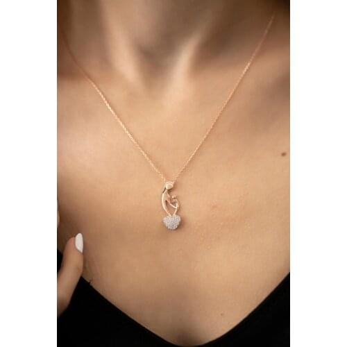 925 sterling Silver Mother and Child Heart Model Rose Plated Silver Italian Necklace Elegant Design Quality Welcome Wink Attractive 2021 trend Style Fashion