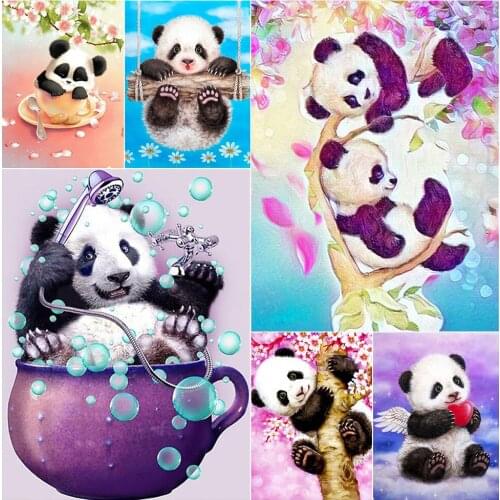 Full Drill Art Painting Lovely Panda 5D DIY Diamond Embroidery Mosaic Handmade Hobby Cross Stitch Tool Kit Home Decor Mural Gift