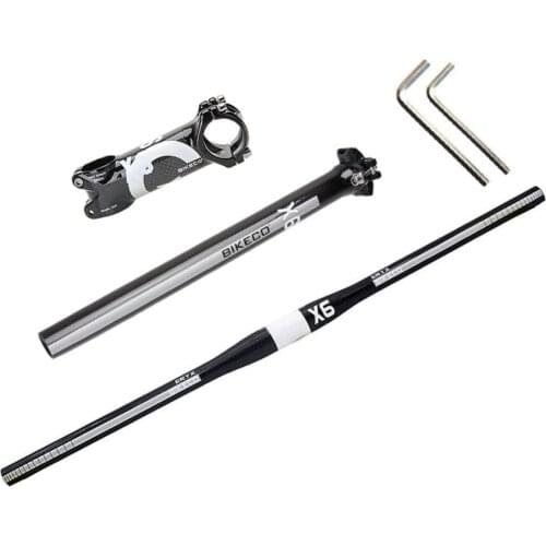 BIKECO Full Carbon Fiber Bike Handlebar & Bicycle Stem & Bike Seatpost 3K Glossy MTB Bicycle Handle Bar Bike Stem Carbon Fiber