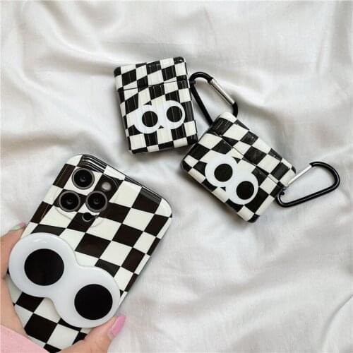 Cute big eyes lattice grip holder case For iphone 12 12Pro 11 11Pro X XR XS 7 8Plus SE for airpods Pro 1 2 Earphone case cover