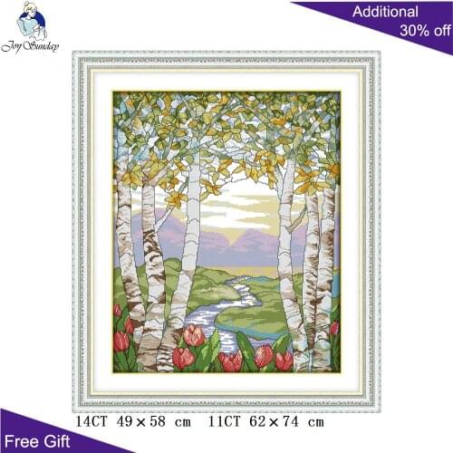 Joy Sunday Summer Birches Home Decor F812(2) 14CT 11CT Counted and Stamped Birches In The Summer Needlework Cross Stitch kits