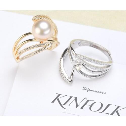 3Pcs/Lot Luxury Pearl Rings Settings S925 Sterling Silver Rings Findings Women DIY Rings Jewelry Accessory Silver&Gold Color