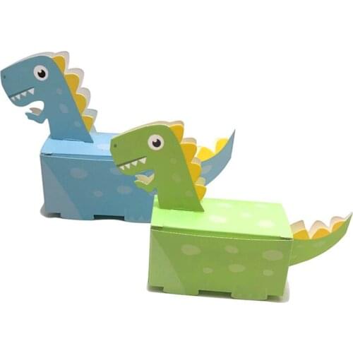 10pcs Dinosaur Party Blue Green Cookie Box Baby Shower Candy Box Treat Kids Birthday Paper Boxes for Packaging