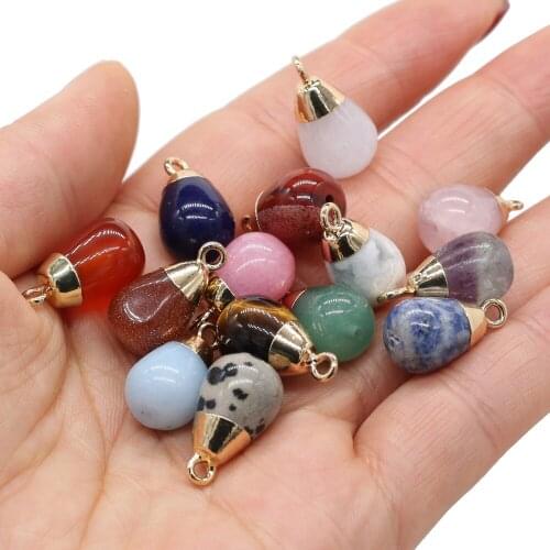 Natural Stone Red Agates Amethysts Pendant Big Water Drop Golden Plated Crystal Pendant for Necklace Jewelry Making 10x18mm