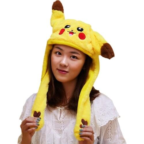 Hot Kawaii Melody Pokemon Pikachu Stitch Kirby Kitty Doraemon Unicorn Panda Funny Cartoon Rabbit Ear Moving Bunny Hat Kids Toys