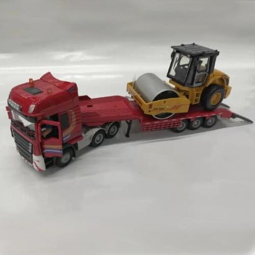 Diecast 1/50 Scale Flatbed Trailer Belt Excavator Forklift Roller Alloy Engineering Transporter Model Childrens Toy Car