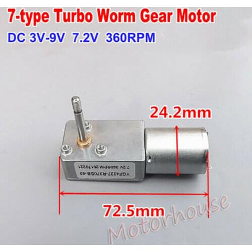 Micro 7-Type Metal Turbo Worm 370 Gear Motor DC 3V 5V 6V 7.2V 360RPM High Torque Electric Motor 29mm Long Shaft