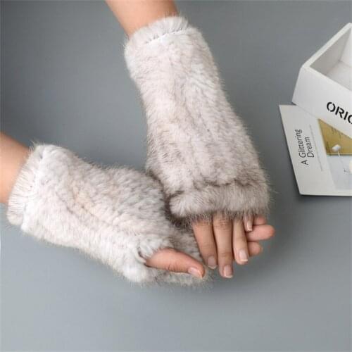 Fashion Mink Fur Grass Hand Woven Open Finger And Haif Finger Thickend Warm Winter Wrist Guard Medium Long Gloves