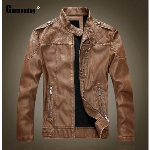 2021 Mens Faux PU Leather Jacket Slim Fit Stand Collar Outerwear Male Anti-wind Motorcycle Lapel Diagonal Zipper Jackets Men 4XL