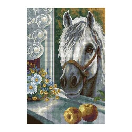 White horse outside window Cross Stitch Kits Needlework 14CT Unprinted Sewing kit Embroidery Top Quality DIY Handmade Decoration