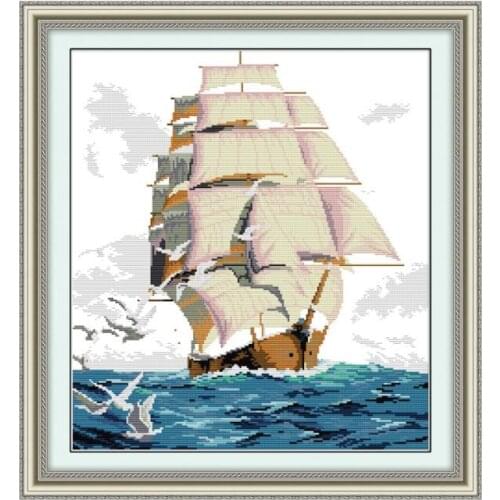 Sailng cross stitch kit 18ct 14ct 11ct count printed canvas stitching embroidery DIY handmade needlework