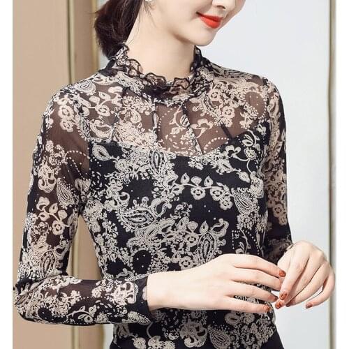 New 2021 Spring Autumn Womens t-shirt Fashion Casual Long Sleeve Mesh Tops And Shirt Plus Size Female Blusas