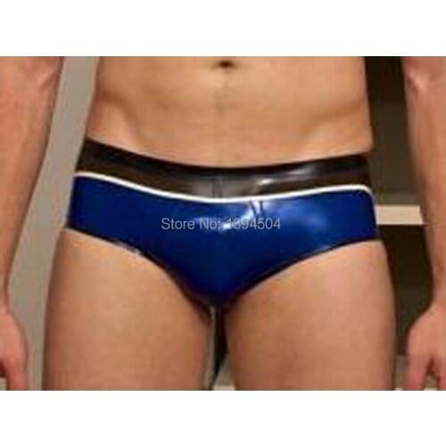 New arrival sexy Exotic handmade customize size male Latex Transparent Black and blue spliced Fetish Underwear Briefs Shorts