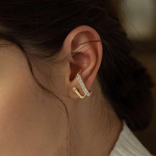 New Japanese Korean Fashion Womens Earrings Gold Silver Color Crystal Beads Hook Shaped Personality Ear Jewelry For Women