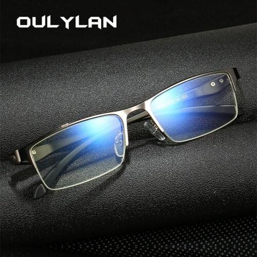 Oulylan Anti Blue Light Reading Glasses Women Metal Half Frame Eye Glasses Men Hyperopia Presbyopic Eyewear Diopter +1.0 4.0