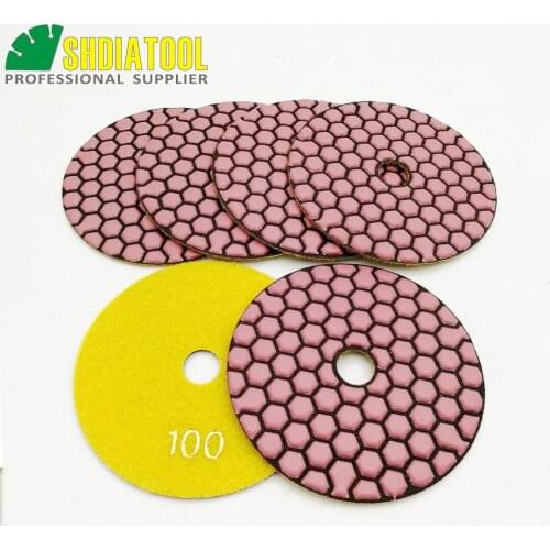 SHDIATOOL 6pcs 100mm #100-1 dry polishing pads For granite marble ceramic diameter 4inch Resin bond flexible grinding pads