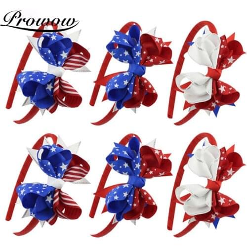Prowow 4th Of July Girl Hairbands For Children Hair Accessories Festival Party Hairband Stars Striped Patchwork USA Hair Bows