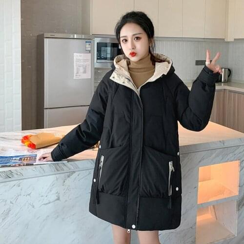 Puffer Coats Women Hooded Long Sleeve Thick Ladies Long Winter Jacket Solid Pockets Black Casual Parkas for Female Fashion