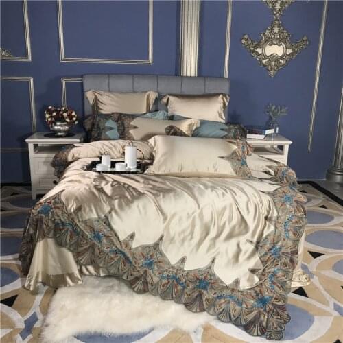 Luxury Khahi 120S Egyptian cotton Tencel Noble Lace Bedding sets Queen King Silky Royal Duvet cover Bed sheet set Pillowcase