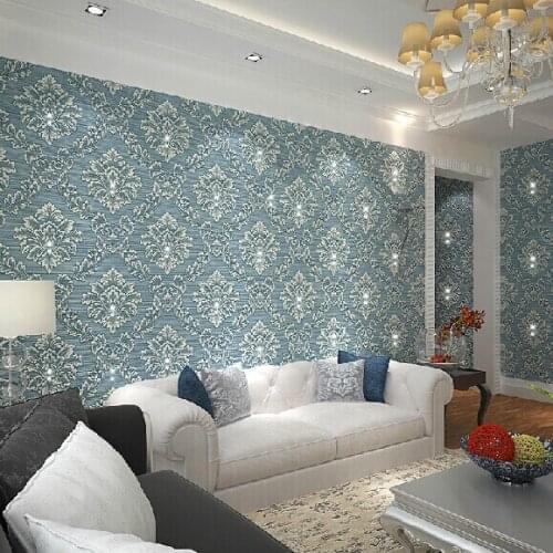 Brand hand-made Luxury 3d Damascus auger crystal European non-woven wallpaper living room TV background crystal wallcoverings