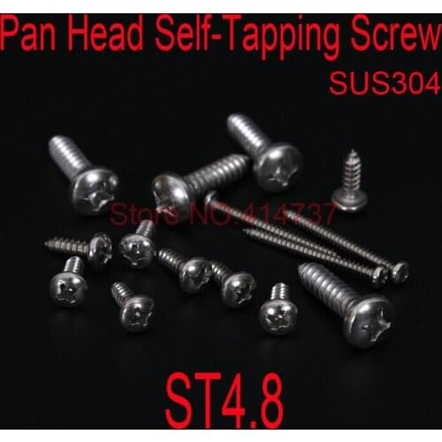 DIN7981 ST4.8 Stainless Steel A2 Phillips Cross recessed Pan Head Self-Tapping Screw