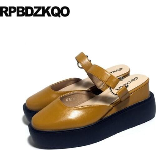 Mules thick sole women china muffin wedge ladies size 35 elevator yellow square toe slippers creepers platform shoes summer drop