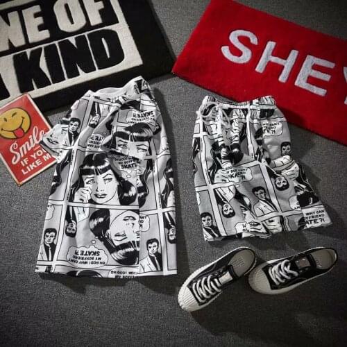 Summer Beach Leisure Cartoon Comics Print Pants Loose Sport Casual Drawstring Elastic High Waist Joggers Pants Hip Hop Cropped