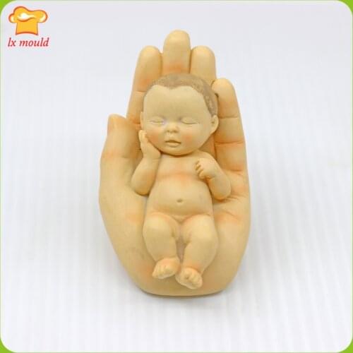 Beautiful Boy Sleeping in Mother Hand Silicone Moulds 3D Baby Soap Mothers Day, Birthday, Wedding Scented Candle Molds