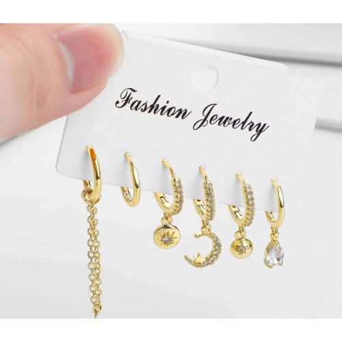 New Fasshion Cute Moon And Star Sets Earrings 6 pcs Set Small Hoop Earrings For Women Man Jewellry Accessories 2020
