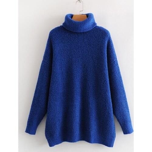 Sweater Hot Pink Mustard Color Loose Knitted Jersey 2021 Winter Candy Color Oversized Turtleneck