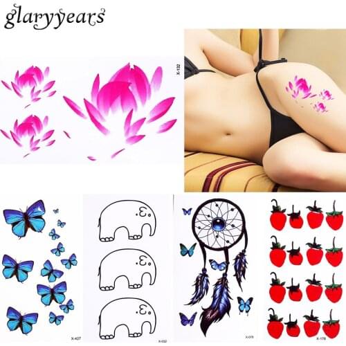566 Designs 1 Piece Colored X Tattoo for Body Neck Finger Ankle Art Lotus Butterfly Style Design Beach Temporary Tattoo Stickers