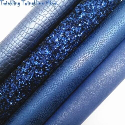 NAVY BLUE Glitter Fabric,Crocodile Faux Fabric, Metallic Synthetic Leather Fabric Sheets For Bow A4 21x29CM Twinkling Ming XM772