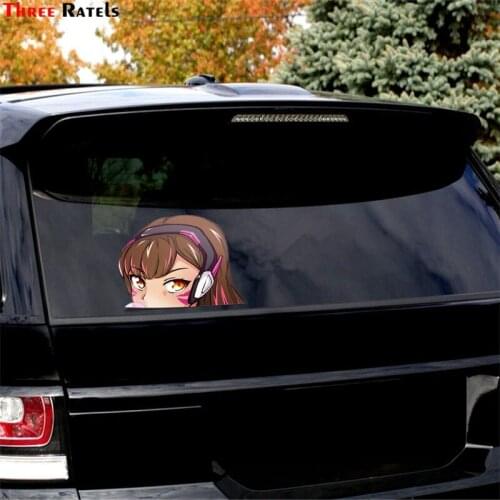 Three Ratels FC113 D.Va (Hana Song) 14 10.8 Big Head Anime Peeker Vinyl Decal Waifu Kawaii Girl Car Sticker Room Laptop decal