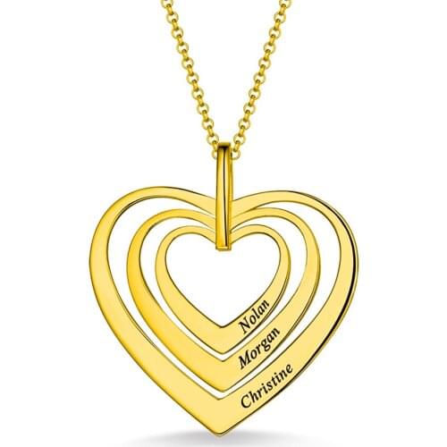 Uonney Dropshipping Engraved Family Heart Necklace Engraved Names Silver Gold Valentine Birthday For Women Gift