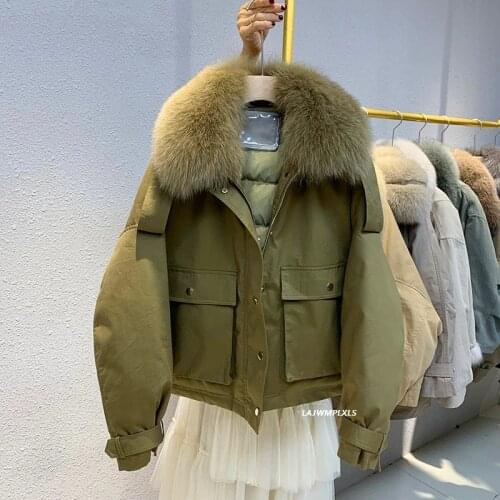 Real Natural Fox Fur Winter White Duck Dowm Parka Coat For Women Lapel Short Puffer Jacket Female Warm Loose Black Snow Outwear