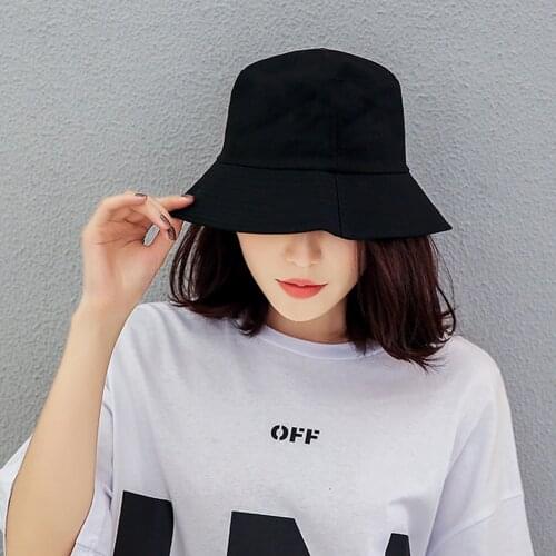 2020 Fisherman Hat Woman Spring Summer Sunshade Hat Man Candy Color Flat Top Bucket Hats Head Outdoor Bucket Caps Cotton Black