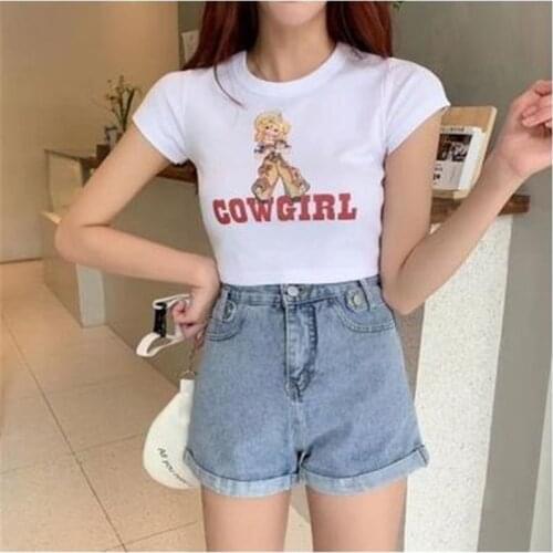 Womens Casual Crop Top Stylish Crew Neck Short Sleeve Graphic Basic T-Shirt for Teen Girls Hot t Fashion 2021 New Arrived