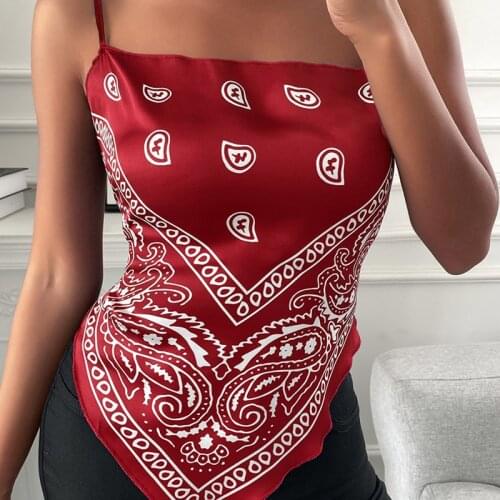 Women Cashew Print Sleeveless Sling Vest Skinny Camis Tank Top Summer Casual Female Short Bellyband Top Sexy Backless Crop Tops