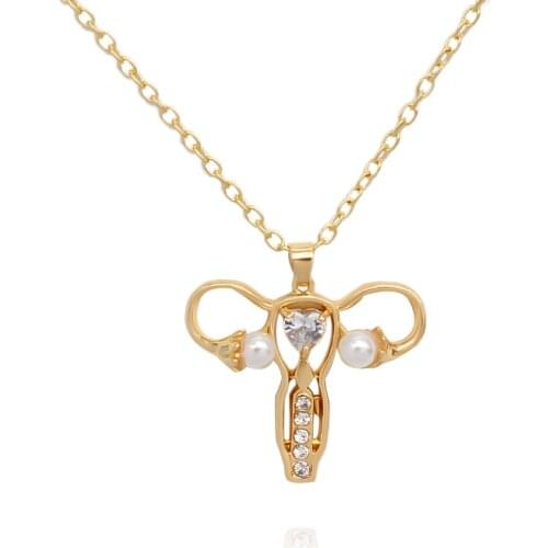Gold Womb Ovary Necklace Feminism Womens Pearl Uterus Ovary Pendant Necklace Feminist Medicine Symbol Nurse Gift Jewelry
