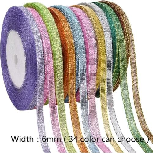 1/4 Inch (6mm) Width Metallic Glitter Ribbons for Holiday Wedding Birthday Party Decoration Gift Wrapping (34 Colors Can Choose)