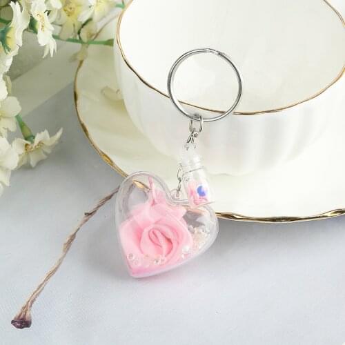1PC Women Keychain Fower Plastic Charms Stereoscopic Heart Shape Handbag Keyring for Kids Fashion Jewelry