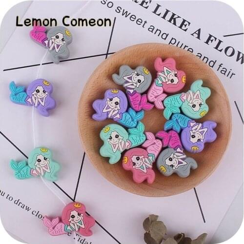 10Pcs Mermaid Silicone Teething Beads Cartoon Teether DIY Baby Pacifier Teething Making Necklace Sensory Toy Food Grade Beads