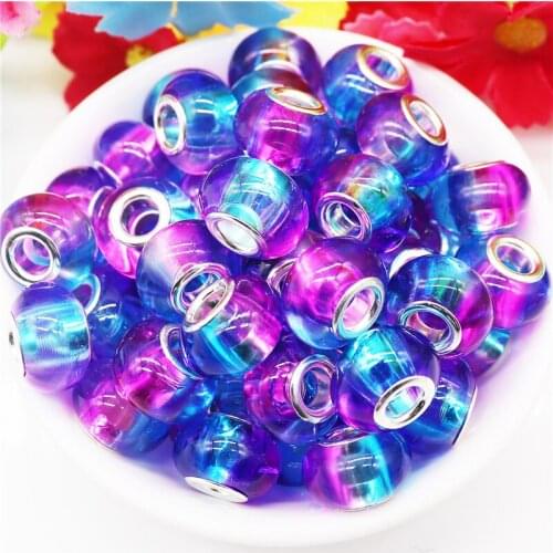 10Pcs New Large Hole Acrylic Resin Muranos Spacer Beads Charms Fit Pandora Bracelet Snake Chain Hair Beads Crafts Jewelry Making