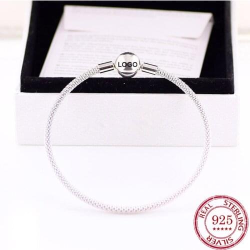 100% 925 Sterling Silver Sparkling Stars Rose Gold Wire Mesh Braided Charm Bangle Bracelet for Pandora Charms Diy Jewelry